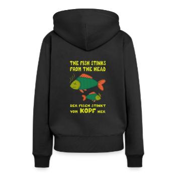 The fish stinks from the head. Fisch stinkt Kopf - Frauen Premium Bio Hoodie - Schwarz - Hinten - Julia (174cm)