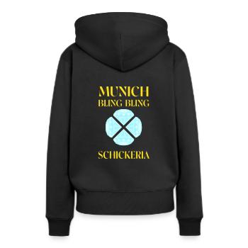 Munich Bling Bling Schickeria - Frauen Premium Bio Hoodie - Schwarz - Hinten - Julia (174cm)