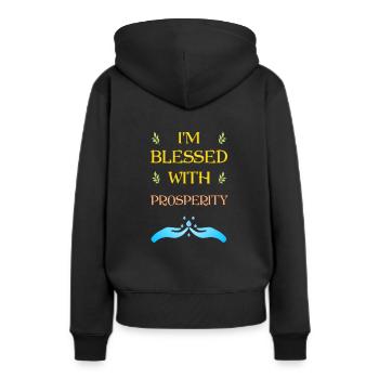 Je suis béni par la prospérité - Earthday - Sweat à capuche Premium bio Femme - noir - Dos - Julia (174cm)