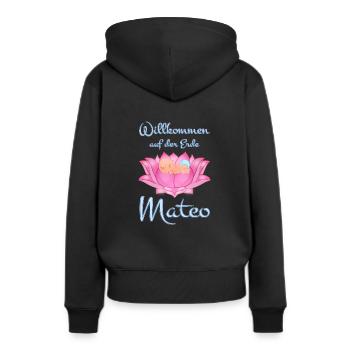 Willkommen auf der Erde - Mateo - Frauen Premium Bio Hoodie - Schwarz - Hinten - Julia (174cm)