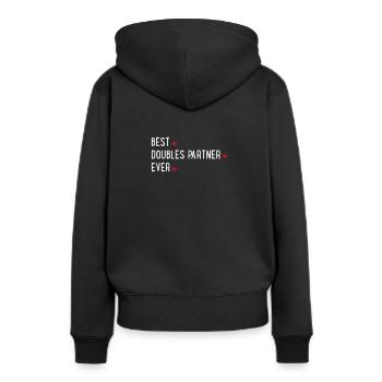 Tennis Doppel - Frauen Premium Bio Hoodie - Schwarz - Hinten - Julia (174cm)