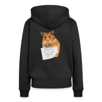 Hamster Zettel Botschaft - Toller Mensch bist - Frauen Premium Bio Hoodie - Schwarz - Hinten - Julia (174cm)