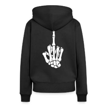 Mittelfinger Skelett Knochenhand - Frauen Premium Bio Hoodie - Schwarz - Hinten - Julia (174cm)