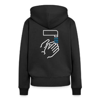 Hände waschen - Frauen Premium Bio Hoodie - Schwarz - Hinten - Julia (174cm)
