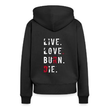 Live love burn le - Sweat à capuche Premium bio Femme - noir - Dos - Julia (174cm)
