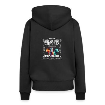 Sans chèvres, tout est inutile mes chèvres - Sweat à capuche Premium bio Femme - noir - Dos - Julia (174cm)