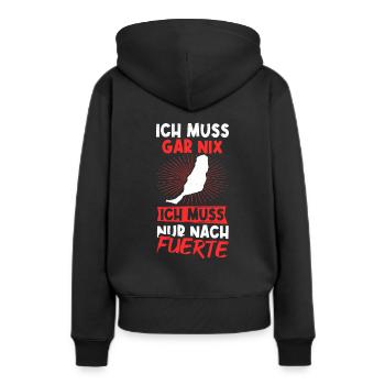 Ich Muss Gar Nix Ich Muss Nur Nach Fuerte Sonne Ur - Frauen Premium Bio Hoodie - Schwarz - Hinten - Julia (174cm)