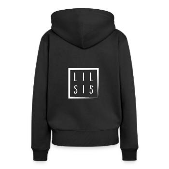 Lil Sis - Little Sis, Kleine Schwester,Partnerlook - Frauen Premium Bio Hoodie - Schwarz - Hinten - Julia (174cm)