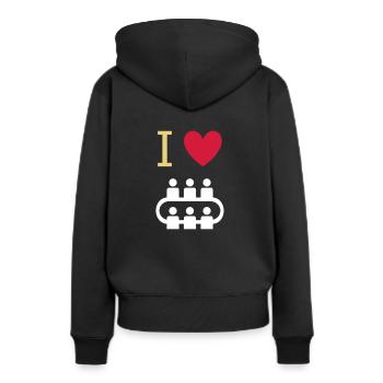 ★ Designfarben änderbar ★ I love meetings - Frauen Premium Bio Hoodie - Schwarz - Hinten - Julia (174cm)