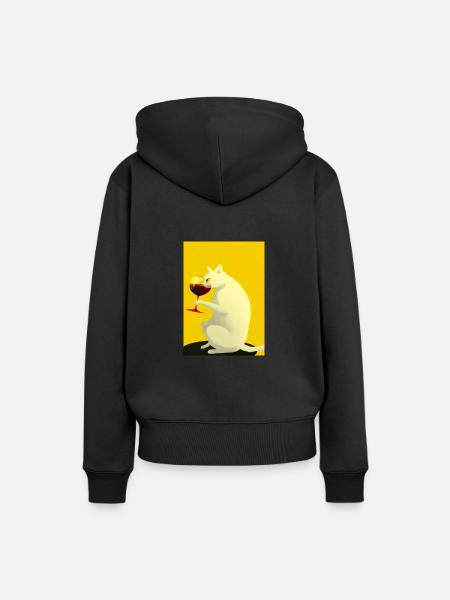 Katze mit Wein - Frauen Premium Bio Hoodie - Schwarz
