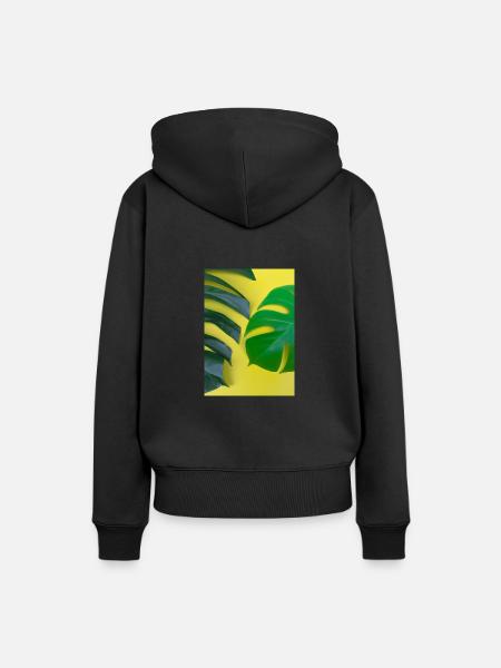 Monstera-Blätter - Frauen Premium Bio Hoodie - Schwarz