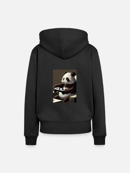 Panda mit Controller - Frauen Premium Bio Hoodie - Schwarz
