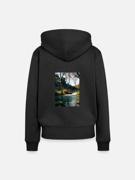 Forest River Wasserfall - Frauen Premium Bio Hoodie - Schwarz