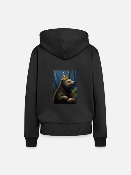 Bär mit Krone - Frauen Premium Bio Hoodie - Schwarz