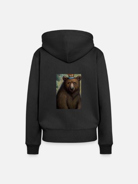 Bär mit Krone - Frauen Premium Bio Hoodie - Schwarz