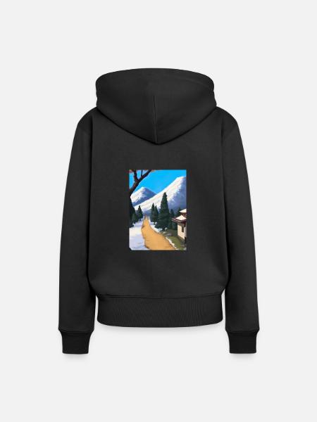Pfad zu einem Berg - Frauen Premium Bio Hoodie - Schwarz