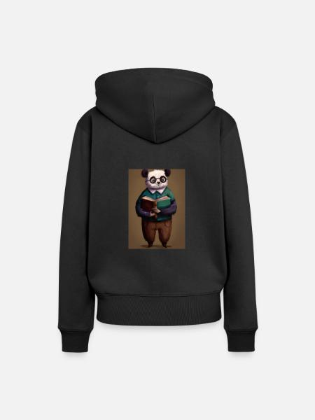 Bibliothekar Panda - Frauen Premium Bio Hoodie - Schwarz