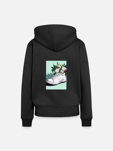 Sneaker mit Blumen - Frauen Premium Bio Hoodie - Schwarz