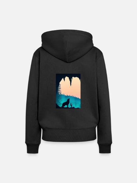 Wolf bei Nacht - Frauen Premium Bio Hoodie - Schwarz