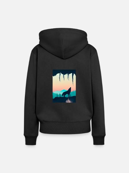 Wolf bei Nacht - Frauen Premium Bio Hoodie - Schwarz