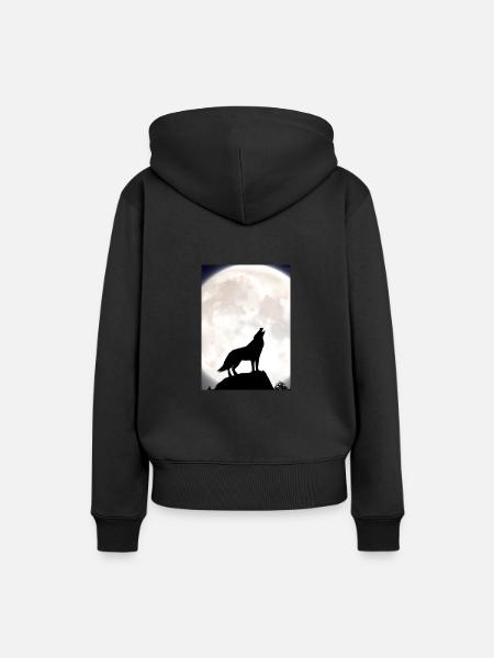 Wolf bei Nacht - Frauen Premium Bio Hoodie - Schwarz