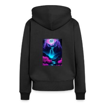 Mystischer Wasserfall - Frauen Premium Bio Hoodie - Schwarz - Hinten - Julia (174cm)