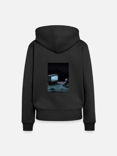 Astronaut sieht fern - Frauen Premium Bio Hoodie - Schwarz