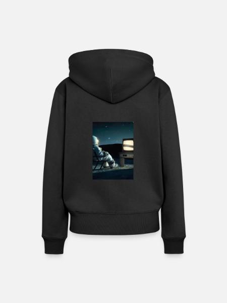 Astronaut sieht fern - Frauen Premium Bio Hoodie - Schwarz