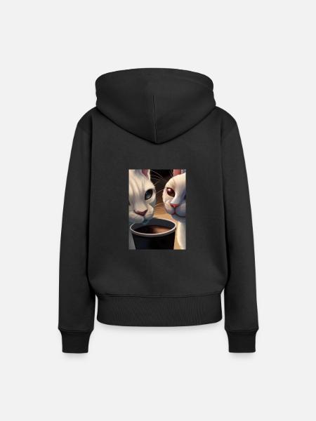 Two Cats Kaffee - Frauen Premium Bio Hoodie - Schwarz