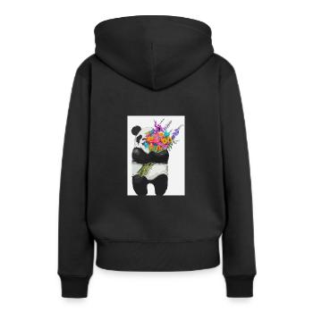 Panda mit Blumenstrauß - Frauen Premium Bio Hoodie - Schwarz - Hinten - Julia (174cm)