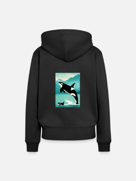 Familie der Wale - Frauen Premium Bio Hoodie - Schwarz