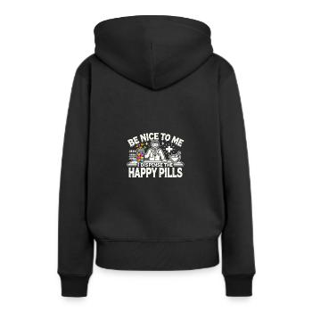 Sei nett zu mir, ich verteile die Glückspillen - Frauen Premium Bio Hoodie - Schwarz - Hinten - Julia (174cm)