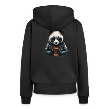 Panda Lederjacke - Style Panda - Frauen Premium Bio Hoodie - Schwarz - Hinten - Julia (174cm)