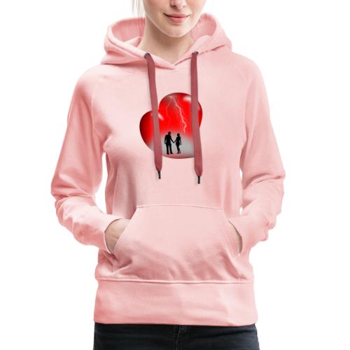 t shirt coeur rouge coup de foudre eclairs - Sweat-shirt à capuche Premium pour femmes