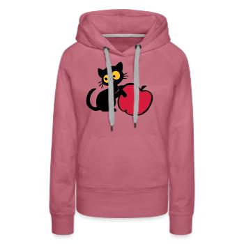 Chaton avec pomme - Sweat à capuche Premium bio Femme - mauve - Devant - Isabella (175cm)