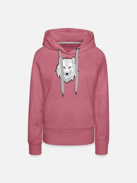Grafischer Wolfkopf in Schwarzweiß - Frauen Premium Bio Hoodie - Malve