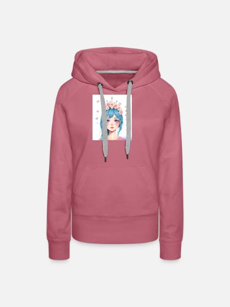 Blauhaar Mädchen mit Blumenkranz - Frauen Premium Bio Hoodie - Malve