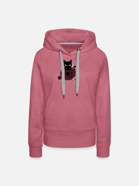 Schwarze Katze im roten Wollknäuel - Frauen Premium Bio Hoodie - Malve