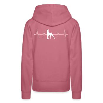 Doberman au départ avec ligne de cœur - Sweat à capuche Premium bio Femme - mauve - Dos - Isabella (175cm)