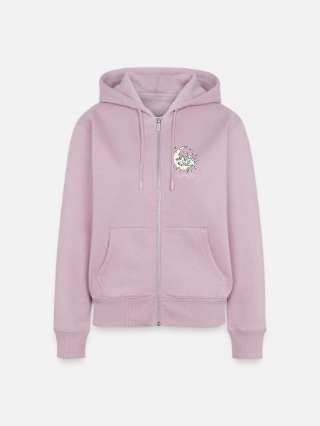 Mondkatze im Sternenhimmel - Frauen Premium Bio Zip Hoodie - Altrosa
