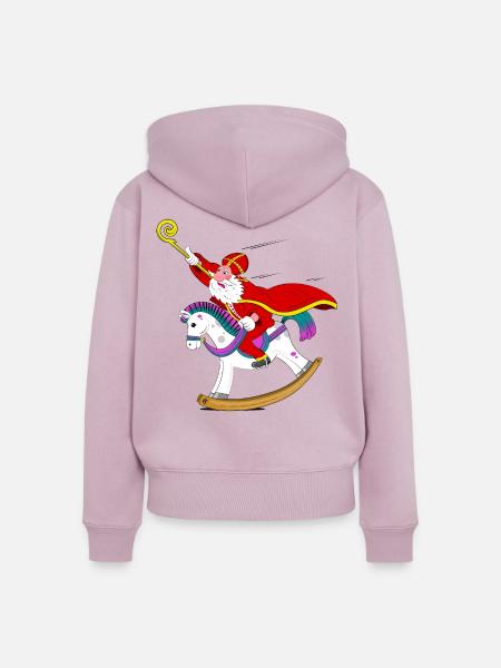 Sinterklaas auf Schaukelpferd - Frauen Premium Bio Zip Hoodie - Altrosa