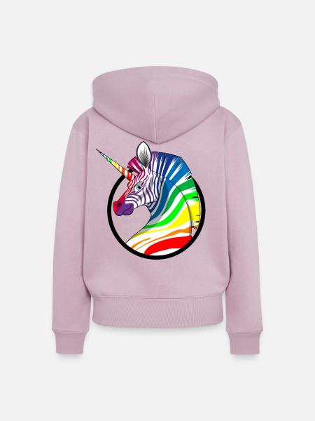 Regenbogen Einhorn Zebra - Frauen Premium Bio Zip Hoodie - Altrosa