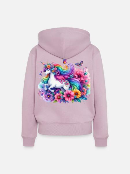 Regenbogen Blumen Einhorn - Frauen Premium Bio Zip Hoodie - Altrosa