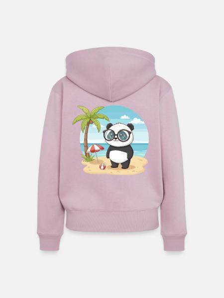 Süßer Panda mit Brille Strand-Sommerurlaub - Frauen Premium Bio Zip Hoodie - Altrosa