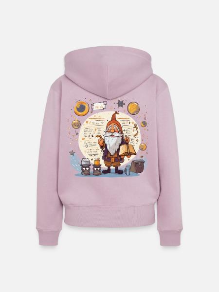 Weltraum-Gnom mit Zauberbuch - Frauen Premium Bio Zip Hoodie - Altrosa