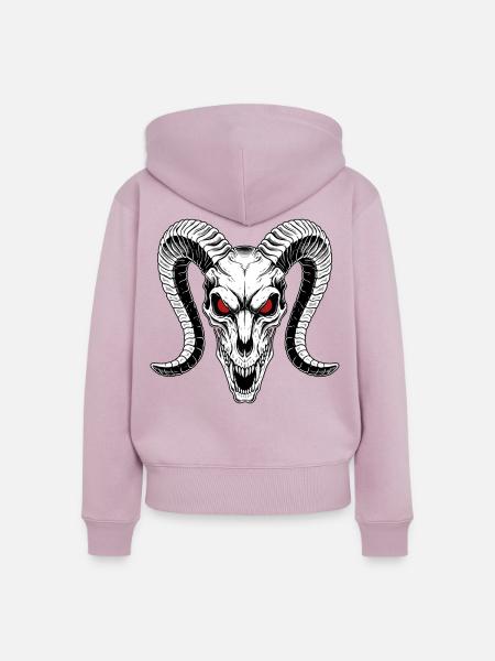 Dämonischer Widderschädel Rotauge Hörner - Frauen Premium Bio Zip Hoodie - Altrosa