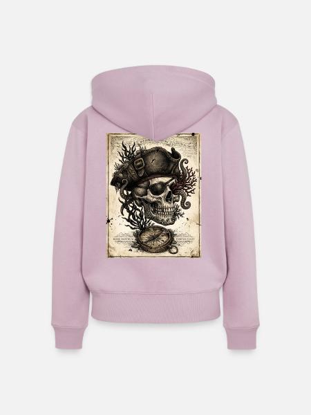Piratenschädel und Kompass - Frauen Premium Bio Zip Hoodie - Altrosa