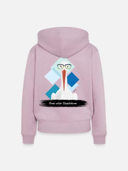 JvG Storch "Oiwei unter Stoachstrom." - Frauen Premium Bio Zip Hoodie - Altrosa