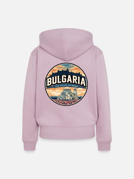 Retro Bulgaria Rosental-Abzeichen - Frauen Premium Bio Zip Hoodie - Altrosa