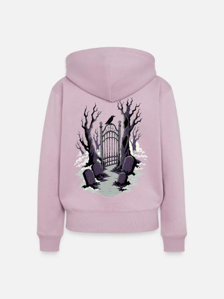 Friedhofstor im Nebel - Frauen Premium Bio Zip Hoodie - Altrosa